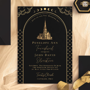 Convite de Casamento Vintage Igreja Deco Preto Dou