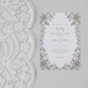 Convite de Casamento Vintage Lavanda & Renda