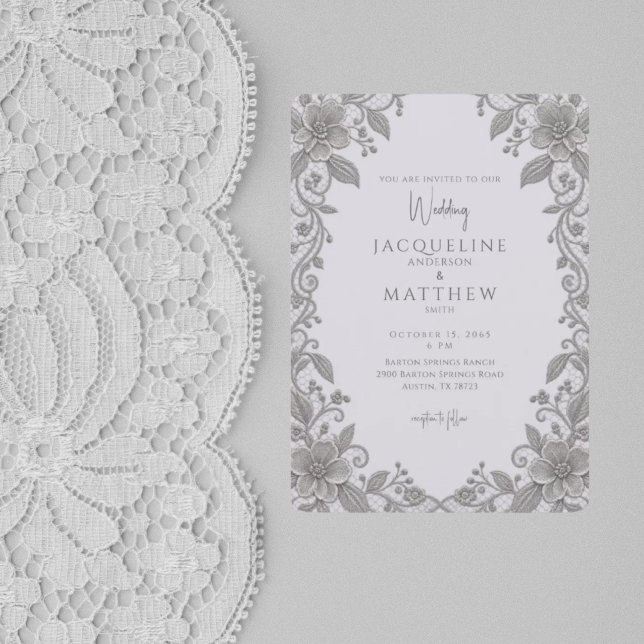 Convite de Casamento Vintage Lavanda & Renda (Criador carregado)