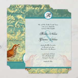 Convite de Casamento Vintage Lovebirds Lagoon Endi