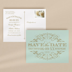 Convite de casamento Vintage Mint Gold com Caligra