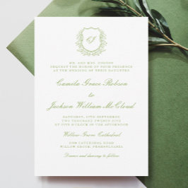 Convite de Casamento Vintage Monograma Crest Branc