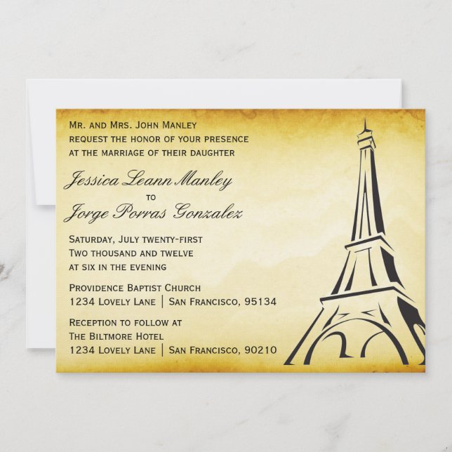 Convite de Casamento Vintage Paris (Frente)