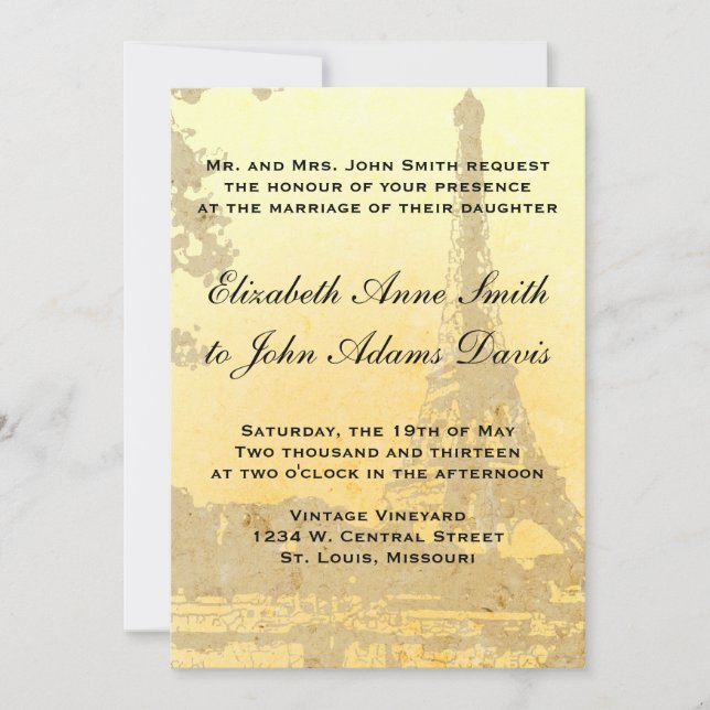 Convite de Casamento Vintage Paris (Frente)