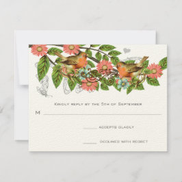 Convite de Casamento Vintage Pássaros Aqua Maçã Co