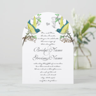 Convite de Casamento Vintage Pássaros Azul Verde A
