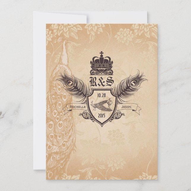 Convite de Casamento Vintage Peacock 1.0 (Frente)
