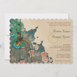 Convite de Casamento Vintage Peacock em Gaiola de