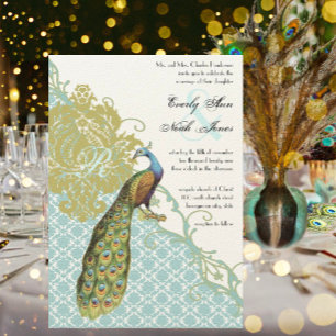 Convite de Casamento Vintage Peacock Lagoon Endive