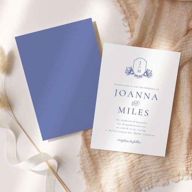 Convite De Casamento Vintage Periwinkle Crest (Criador carregado)