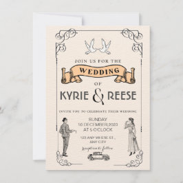 Convite de Casamento Vintage Preto e Branco Retro