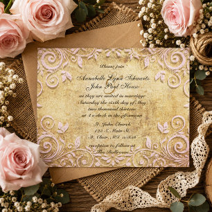 Convite de Casamento Vintage Redemoinho Rosa