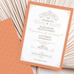 Convite de Casamento Vintage Retro Laranja Real