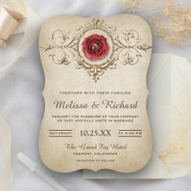 Convite de Casamento Vintage Romântico com Flor de