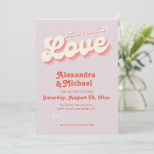 Convite de Casamento Vintage Rosa e Laranja Retrô