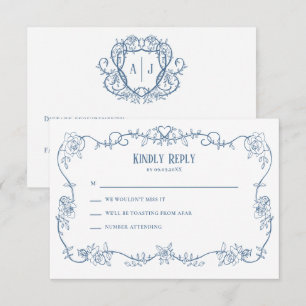 Convite de Casamento Vintage Rosa Espalhada Azul,
