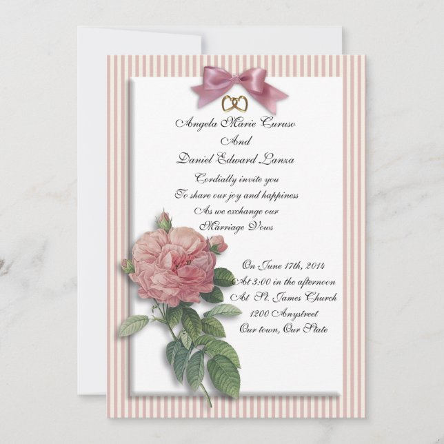 Convite de casamento vintage rosa shabby chic (Frente)