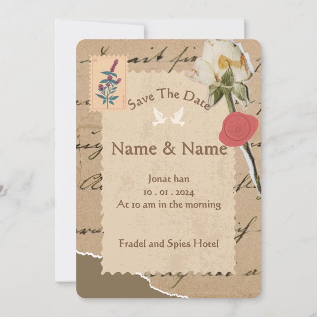 Convite de Casamento Vintage Rose (Verso)