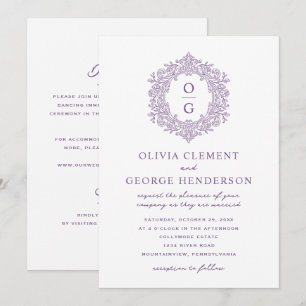 Convite de Casamento Vintage Roxo Símbolo de Famíl