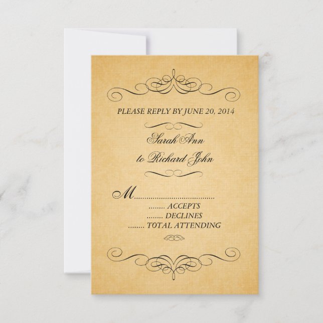 Convite de Casamento Vintage RSVP com floreios (Frente)