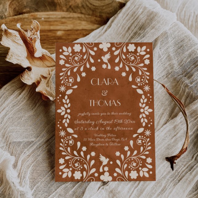 Convite de Casamento Vintage Terracota Mexicano (Criador carregado)