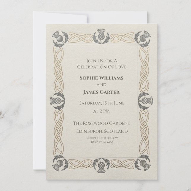 Convite de Casamento Vintage Thistle Celta (Frente)