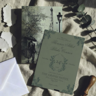 Convite de Casamento Vintage Verde Paris