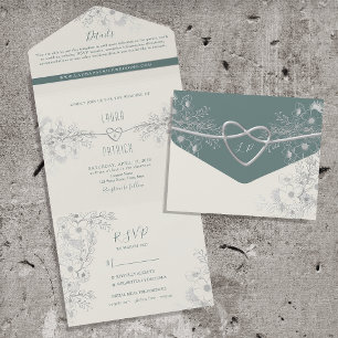 Convite de Casamento Vintage Verde Salvia Tudo em 