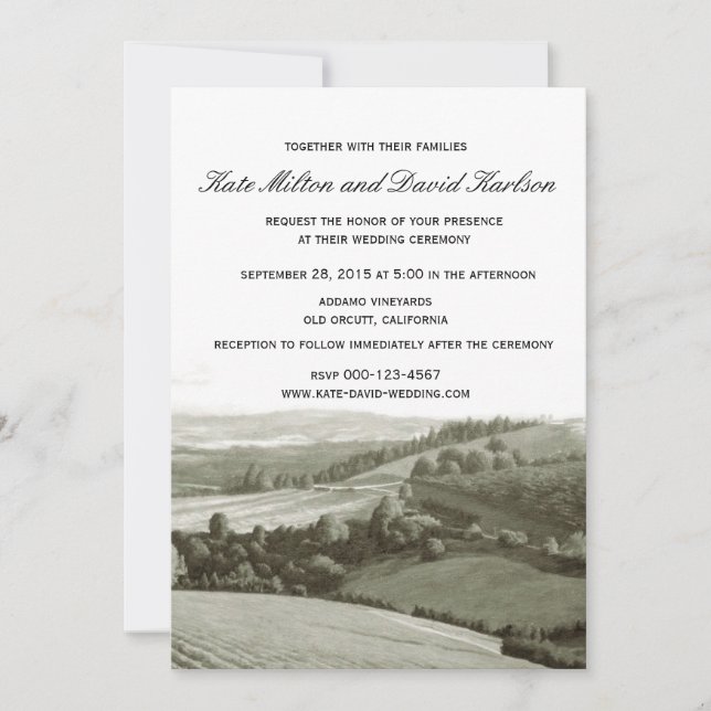 Convite de casamento Vintage Vineyard Landscape Wi (Frente)