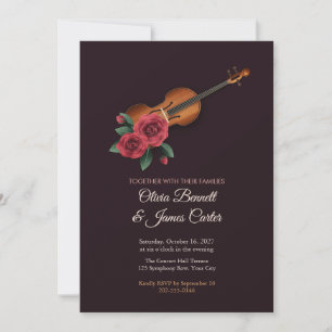 Convite de Casamento Violino Pintado e Rosas Verme