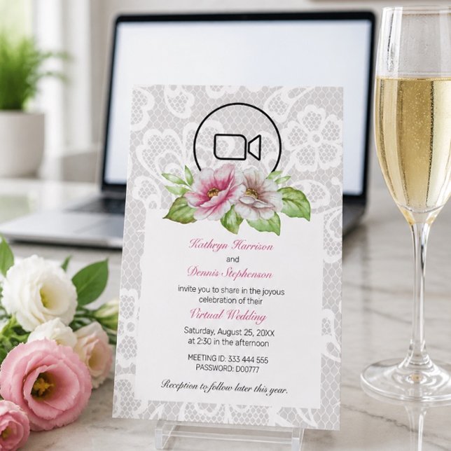Convite de Casamento Virtual Floral & Lace (Criador carregado)