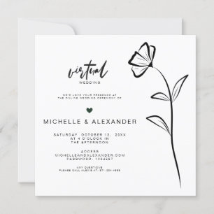Convite de Casamento Virtual Floral Preto e Branco