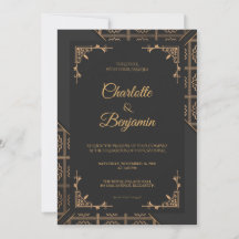 Convite de Casamento Vitoriano Elegante Preto e Do