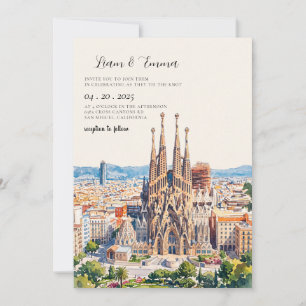 Convite de Casamento Watercolor Barcelona Espanha