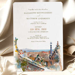 Convite de Casamento Watercolor Barcelona Park Gue