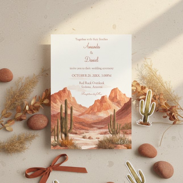 Convite de Casamento Watercolor Boho Deserto Monta (Criador carregado)