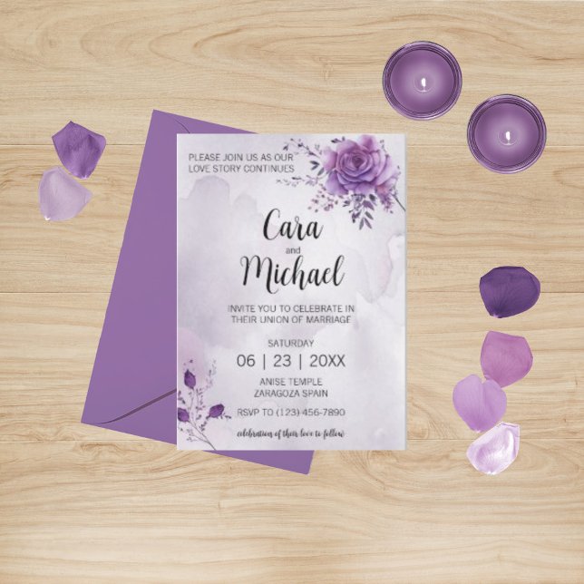 Convite de casamento Watercolor Morada (Criador carregado)