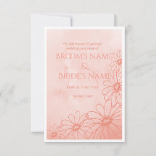 Convite de Casamento Watercolor Peach Daisy