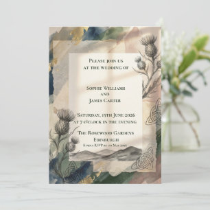 Convite de Casamento Watercolor Thistle & Celtic K
