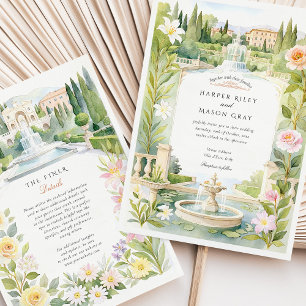 Convite de Casamento Watercolor Villa d’Este Itáli