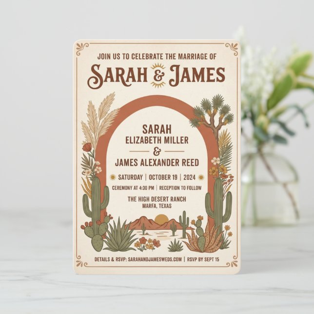 Convite de Casamento Western Boho Terracota (Em pé/Frente)