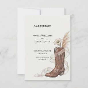 Convite de casamento Western Cowboy Boot Pampas pa