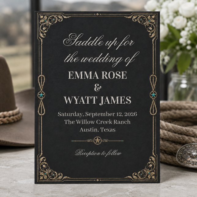 Convite de Casamento Western Cowboy Ouro Preto (Criador carregado)