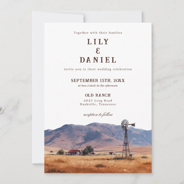 Convite de Casamento Western Cowboy Ranch All In O (Frente)