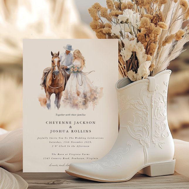 Convite de Casamento Western Rústico Moderno (Modern Rustic Western Minimal Wedding Invitation)