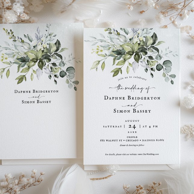 Convite de Casamento Whimsical Greenery Script (Criador carregado)