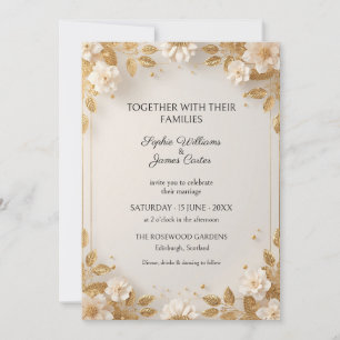 Convite de Casamento White Blossom Gold Leaf
