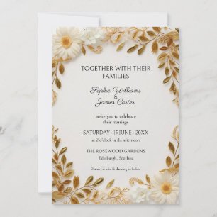 Convite de Casamento White Daisy Gold Leaf