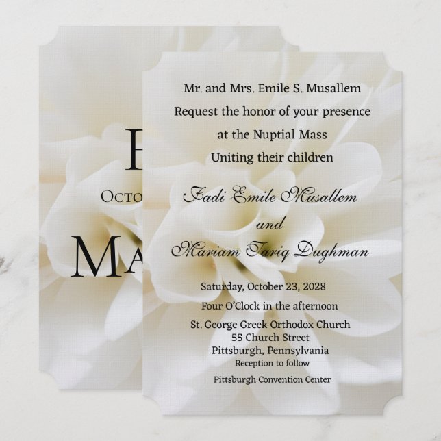 Convite de Casamento White Lily (Frente/Verso)