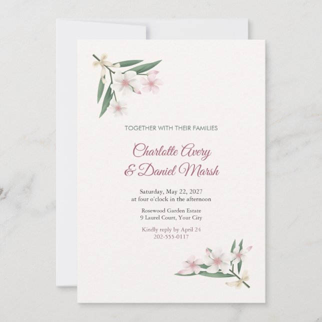 Convite de Casamento White Oleander Corners (Frente)